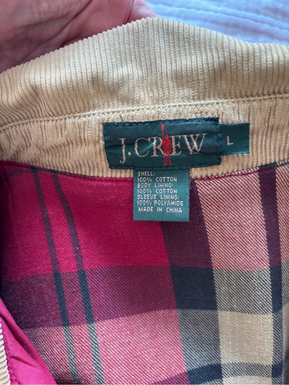 J. Crew Red Cotton Barn Jacket with Tan Corduroy Collar - Picture 5 of 16